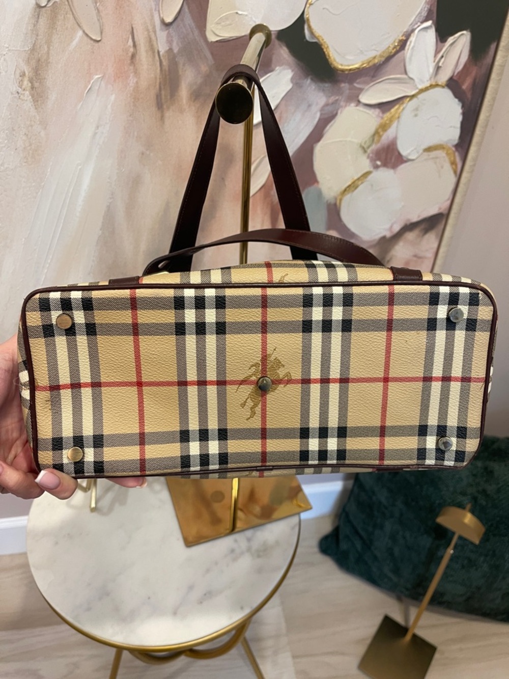 Burberry Beige Vintage Check Shoulder Bag with Brown Leather - Picture 7 of 12